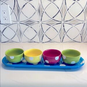 Adorable glass whimsical tray and four bowls